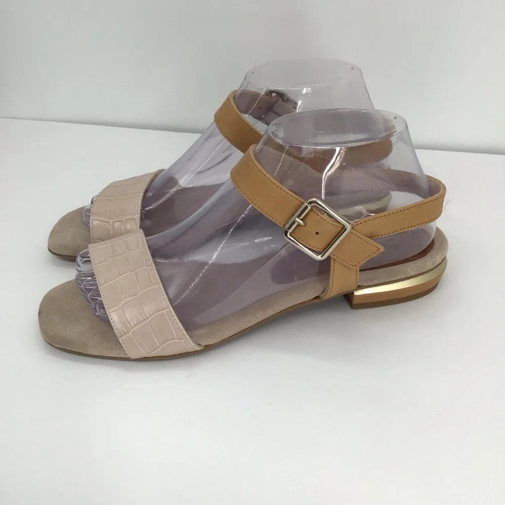 Pedro Anton Made in Spain Nude Leather & Suede Buckle Sandals NWOT Size 7.5